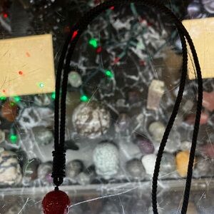 Black Cord Necklace with Red Chinese Pendant